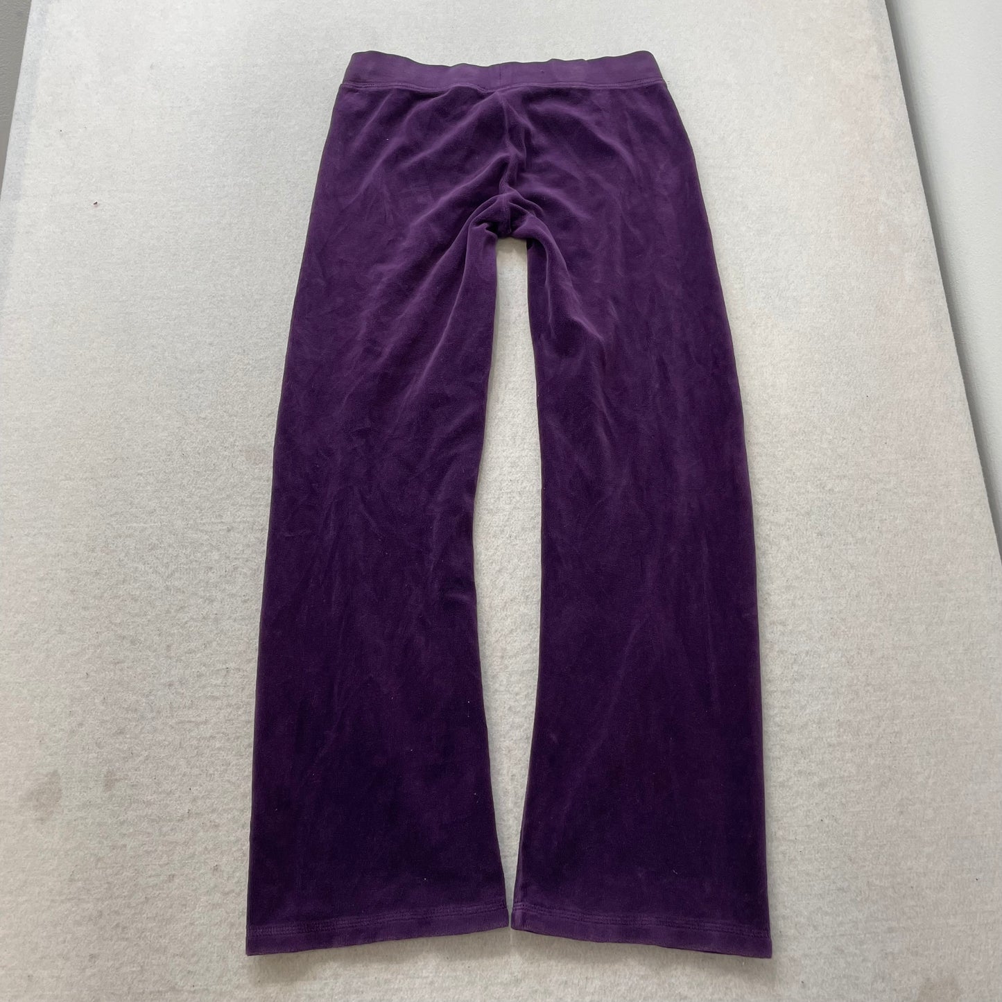 Juicy Couture Women's Deep Purple Velour Flare Leg Track Pant Drawstring Size 12