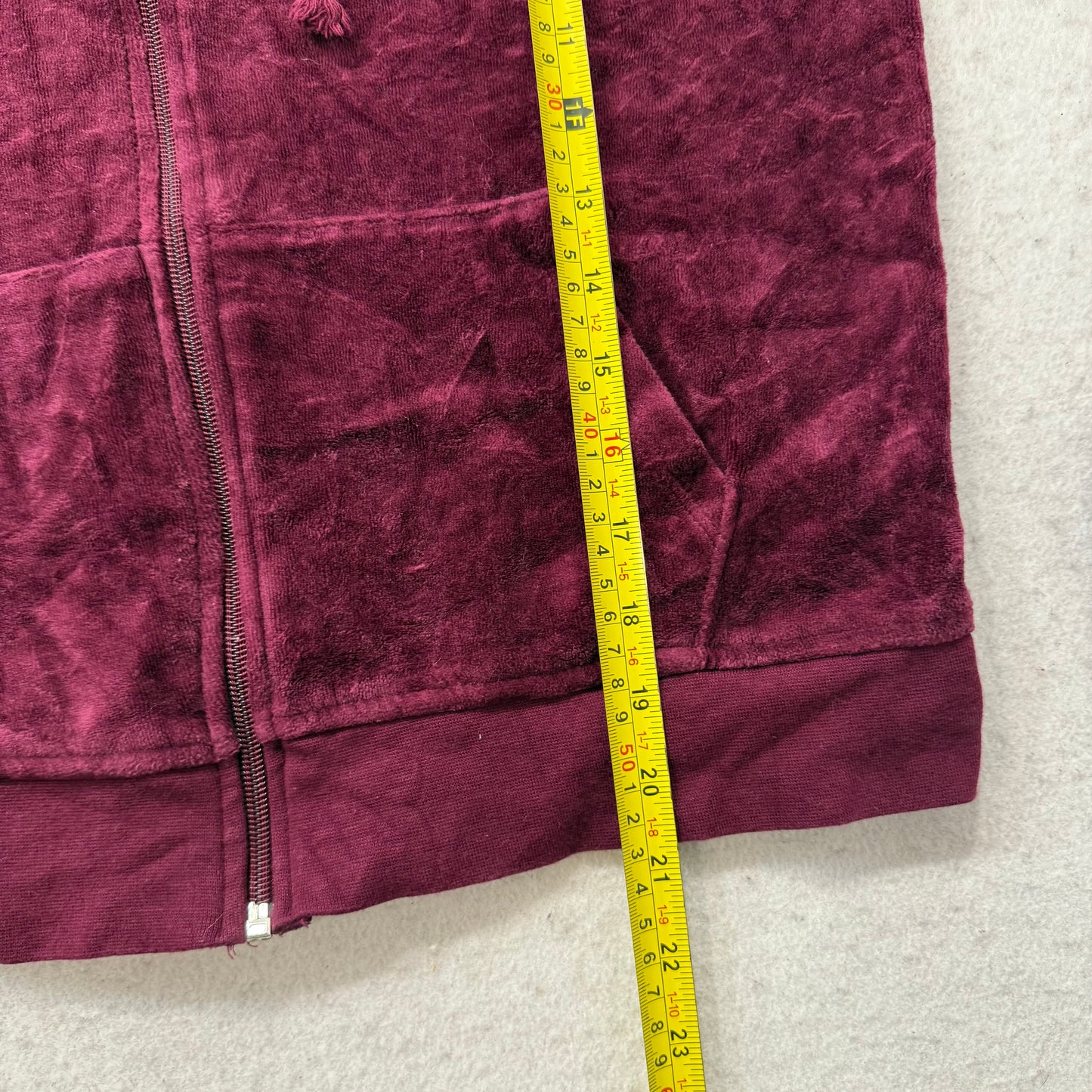 Juicy Couture Women's Maroon Velour Full Zip Hoodie Graphic Logo Preppy Size M