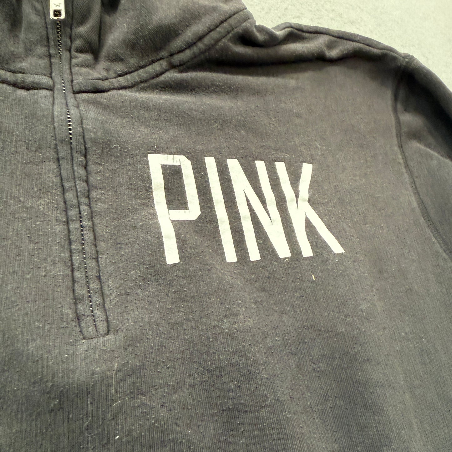 Victoria's Secret PINK Women's Black Fleece Quarter Zip Sweatshirt Pocket Size M