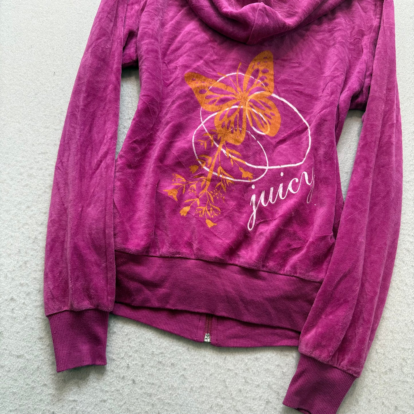 Vintage Juicy Couture Womens Rich Magenta Velour Zip-Up Hoodie Loungewear Size S