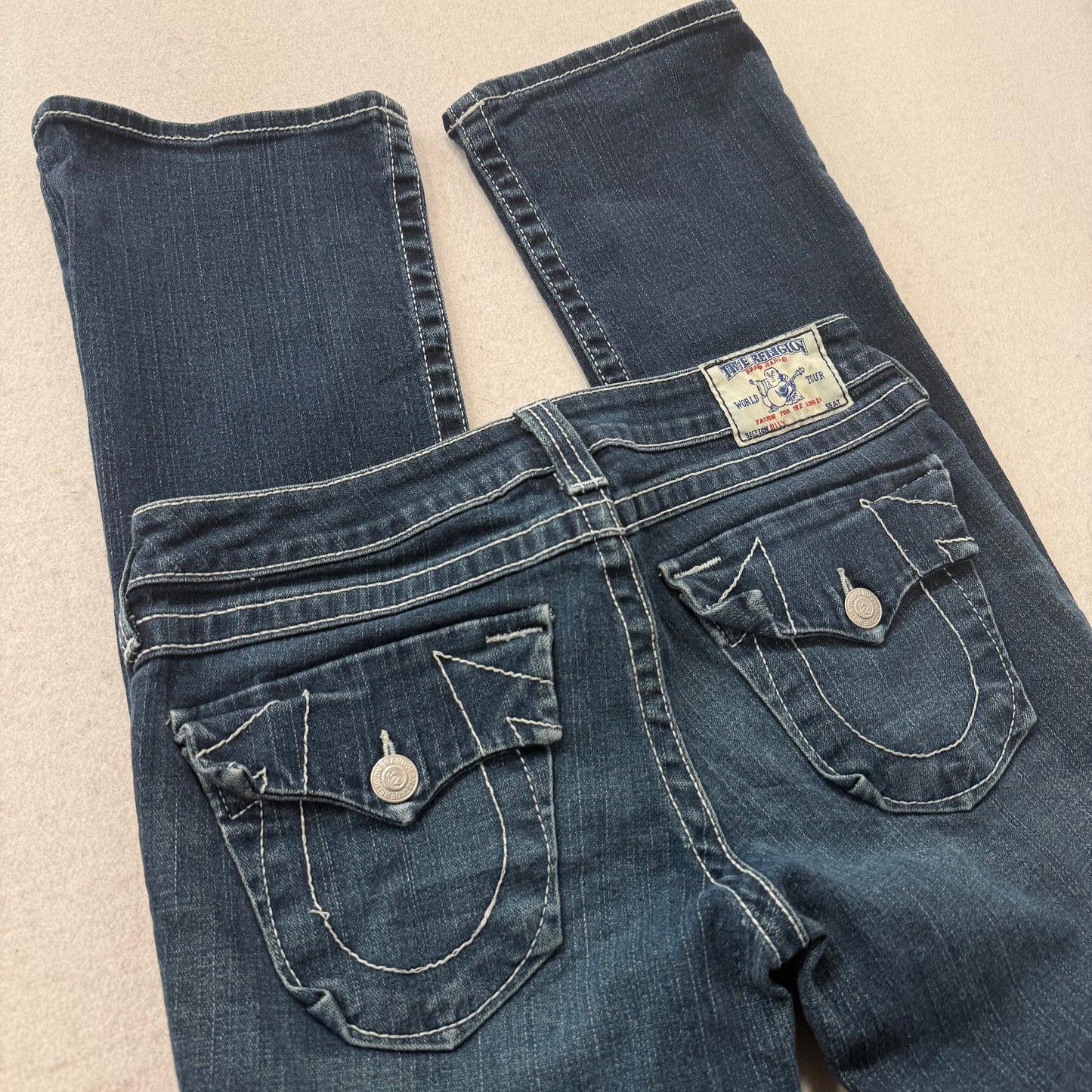 Rare True Religion Blue Denim Jeans Horseshoe Button-Flap Back Pockets Size 30