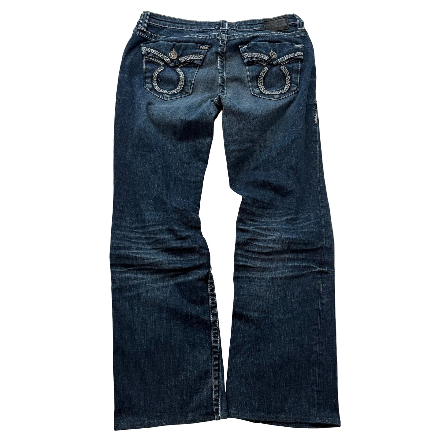 Big Star Women's Blue Denim Bootcut Jeans Horseshoe Flap Snap Pocket Y2K Size XL
