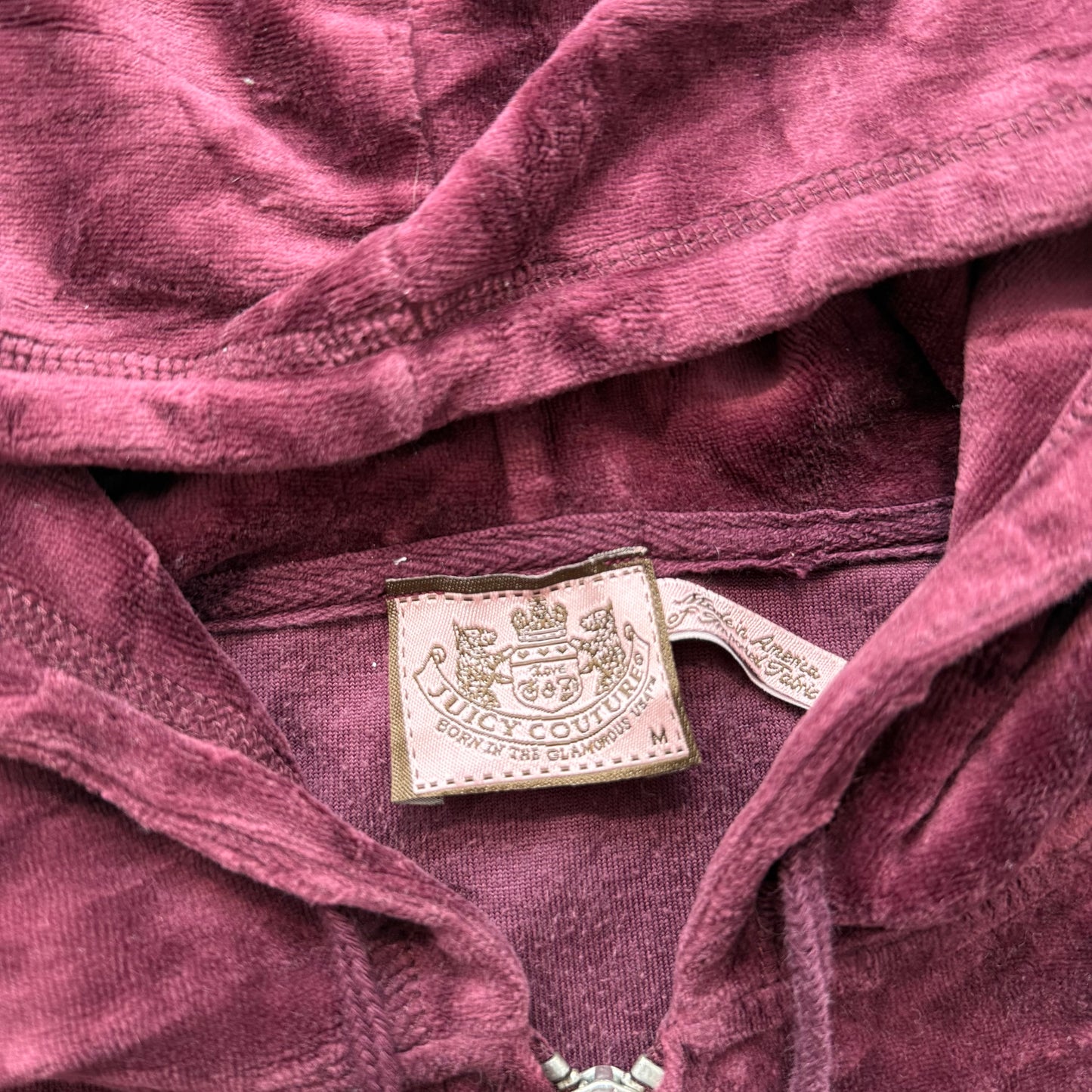 Juicy Couture Scottie Dogs Women's Burgundy Velour Zip-Up Hoodie Pockets Size M