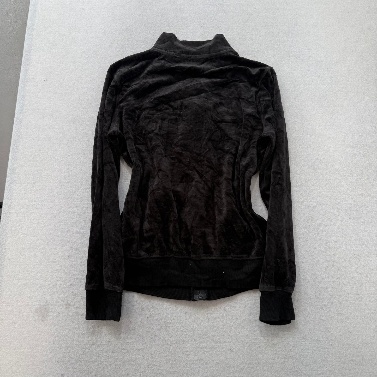 Vintage Juicy Couture Women's Faded Black Velour Zip Up Track Jacket Y2K Size L