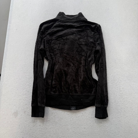 Vintage Juicy Couture Women's Faded Black Velour Zip Up Track Jacket Y2K Size L