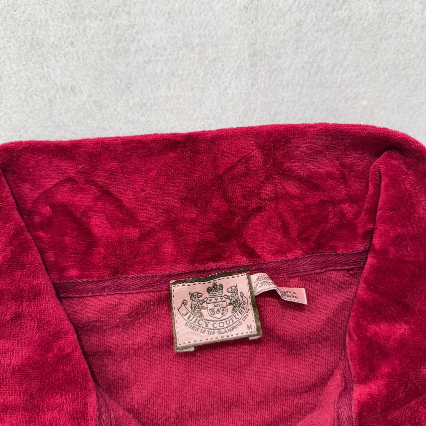 Juicy Couture Women's Maroon Velour Zip Up Cropped Track Jacket Preppy Size M