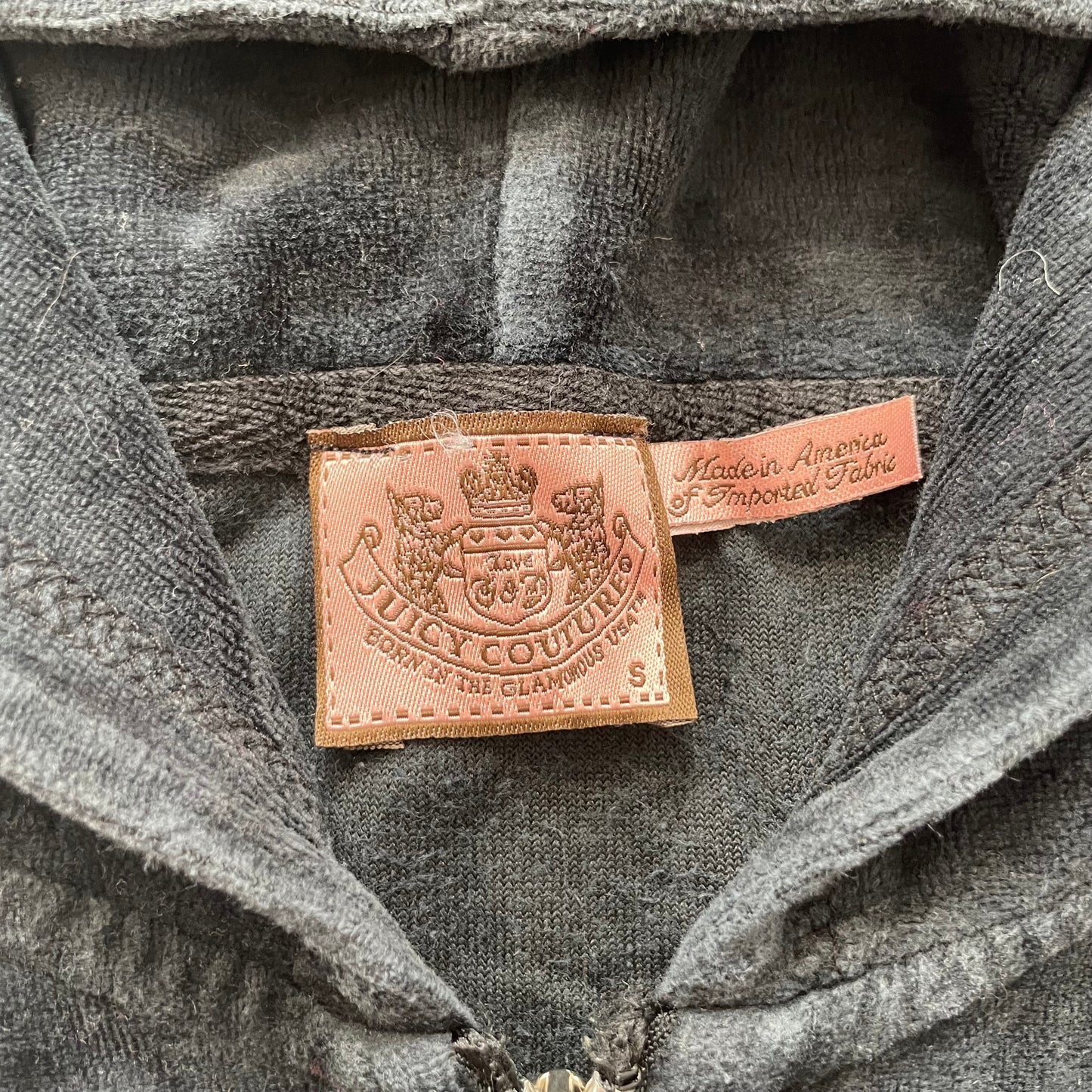 Vintage Juicy Couture Womens Navy Velour Zip-Up Hoodie Loungewear Pockets Size S