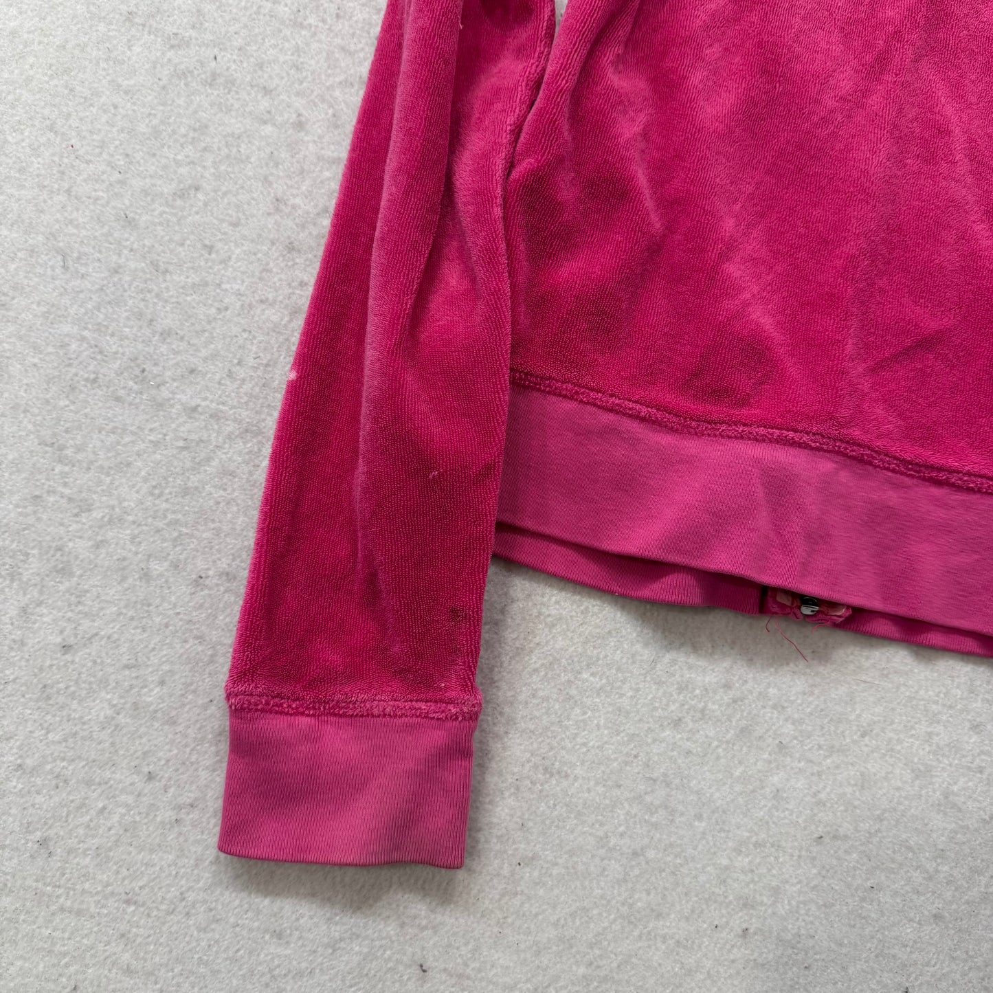 Vintage Juicy Couture Women's Pink Terrycloth Zip-Up Hoodie Pockets Size S
