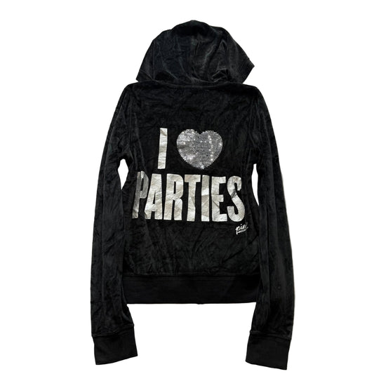 Victoria's Secret PINK Women's Black Velour Hoodie I Love Parties Sequin Size L
