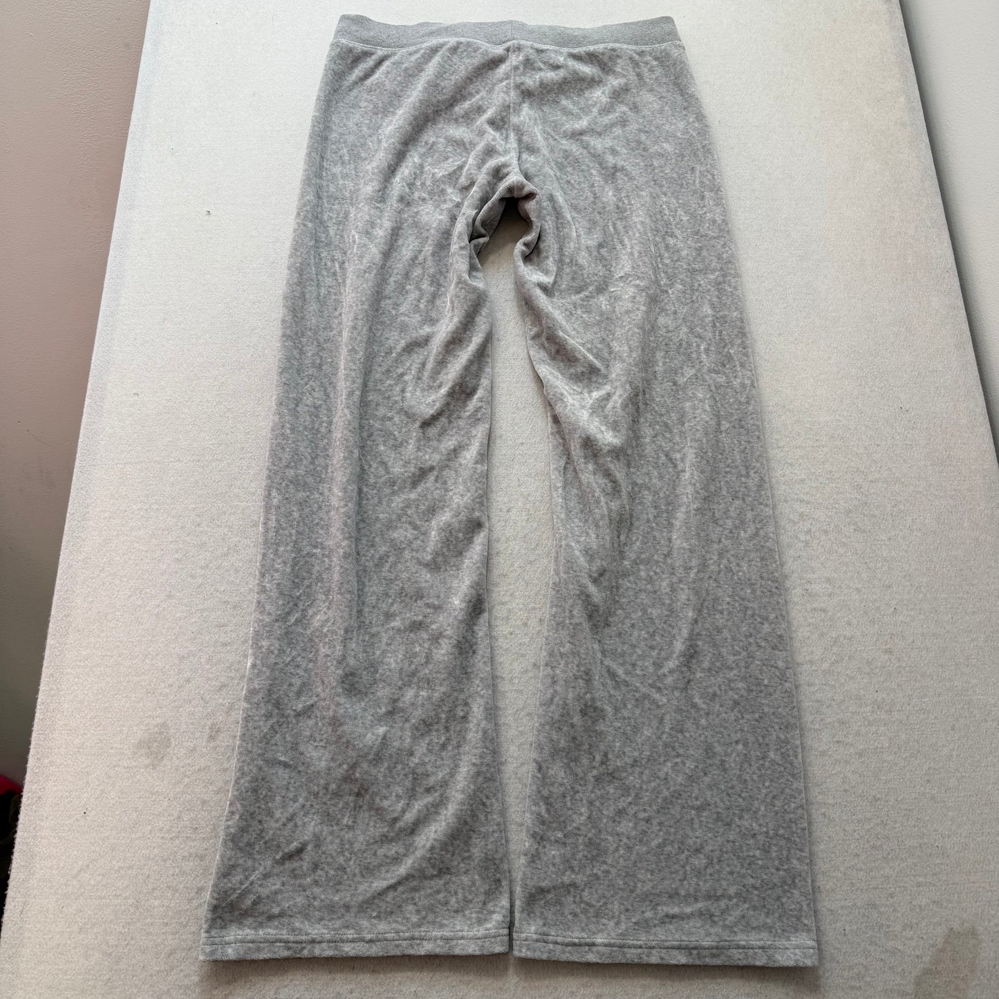Juicy Couture Women Heather Grey Velour Flared Track Pant Drawstring Logo Size L