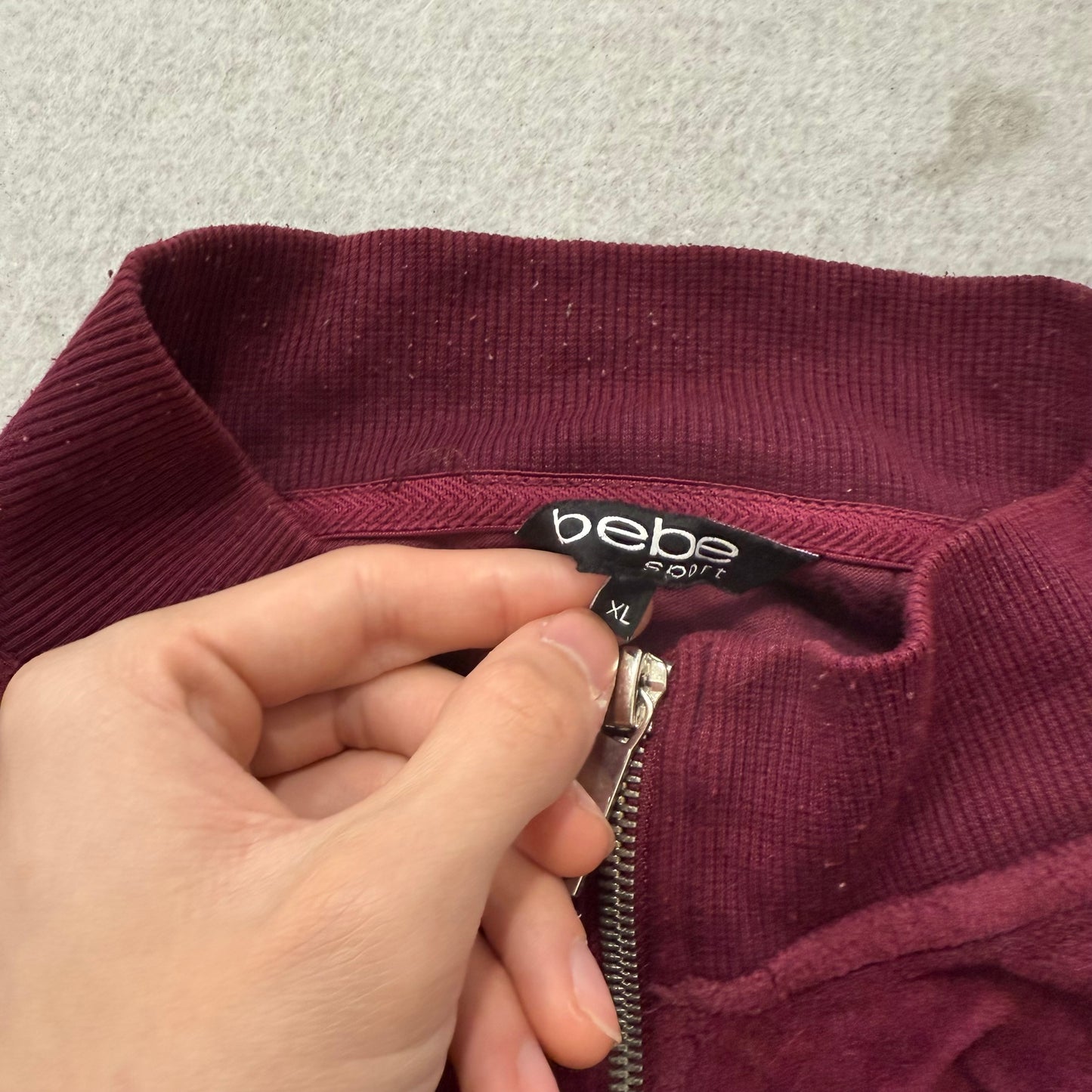 Bebe Sport Women's Burgundy Velour Zip-Up Track Jacket Embroidered Logo Size XL