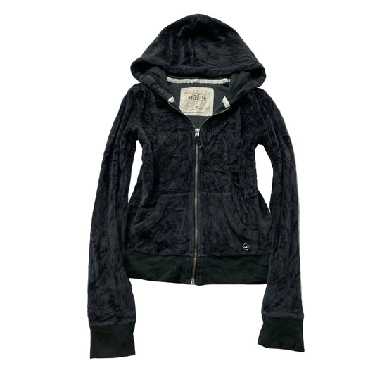 Hollister California Womens Charcoal Velour Zip-Up Hoodie Long Sleeve Y2k Size M