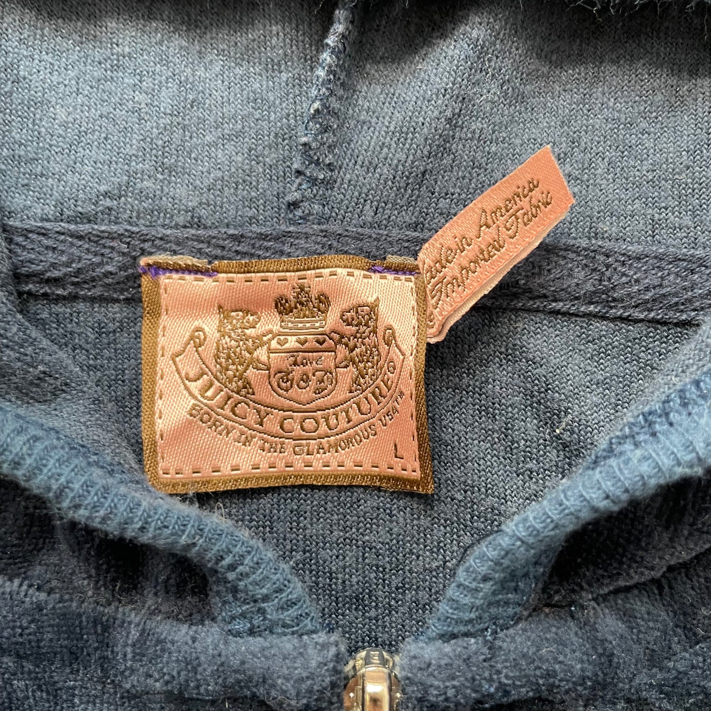 Vintage Juicy Couture Women's Navy Velour Zip-Up Hoodie Pocket Streetwear Size L