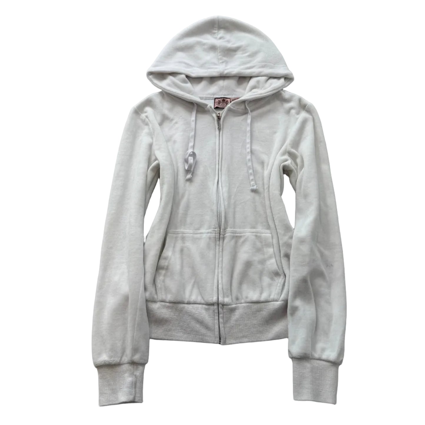 Juicy Couture Women's White Velour Zip-Up Hoodie Drawstring Loungewear Size M