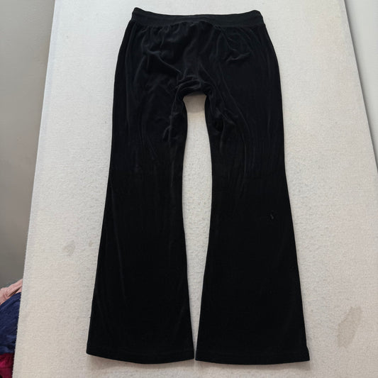 Juicy Couture Women's Black Velour Flared Track Pants Drawstring Pockets Size XL