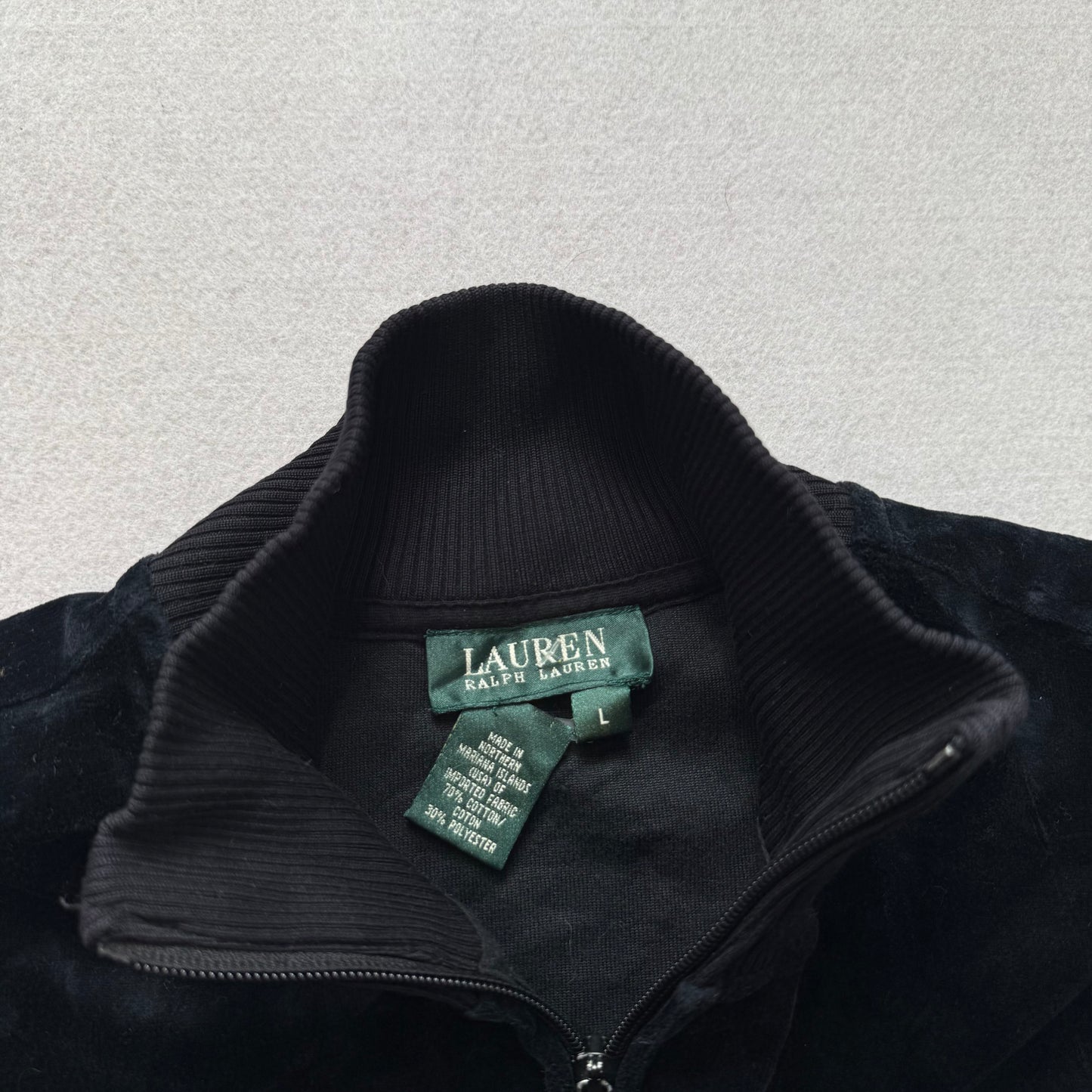 Lauren Ralph Lauren Women's Black Velour Full Zip Track Jacket Mock Neck Size L