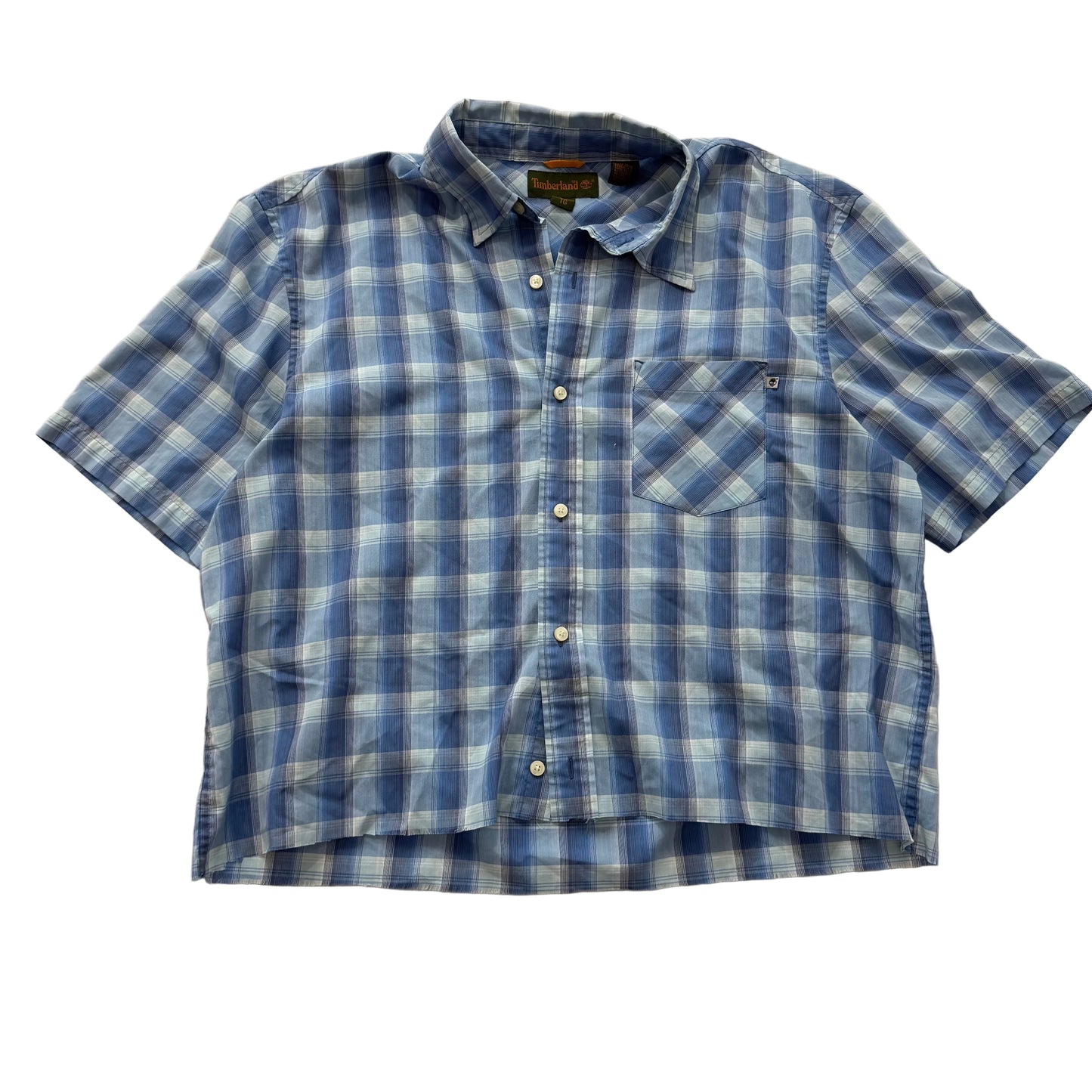 Timberland Blue Plaided Button-Down Shirt Short-Sleeve Casual Fit Size XL