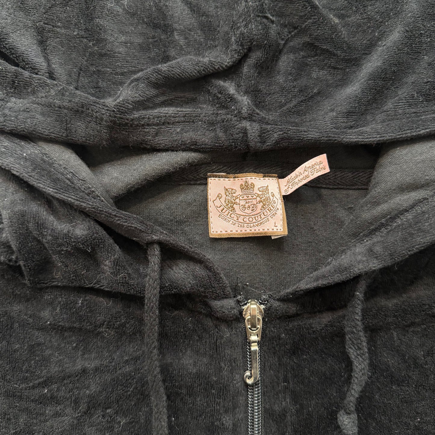Vintage Juicy Couture Womens Black Velour Tracksuit Set Hoodie & Pant Y2k Size L