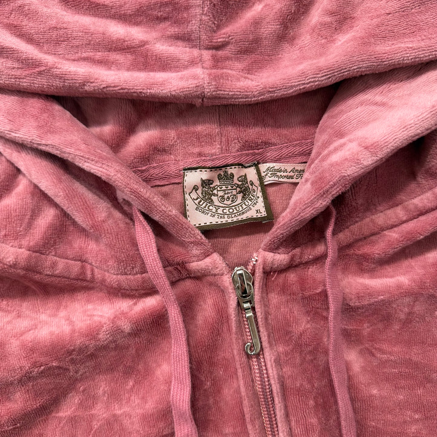 Juicy Couture Women's Dusty Rose Velour Zip Up Hoodie Loungewear Preppy Size XL