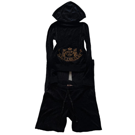 Juicy Couture Women's Black Tracksuit Set Zip Up Hoodie & Flared Pant Y2k Size S