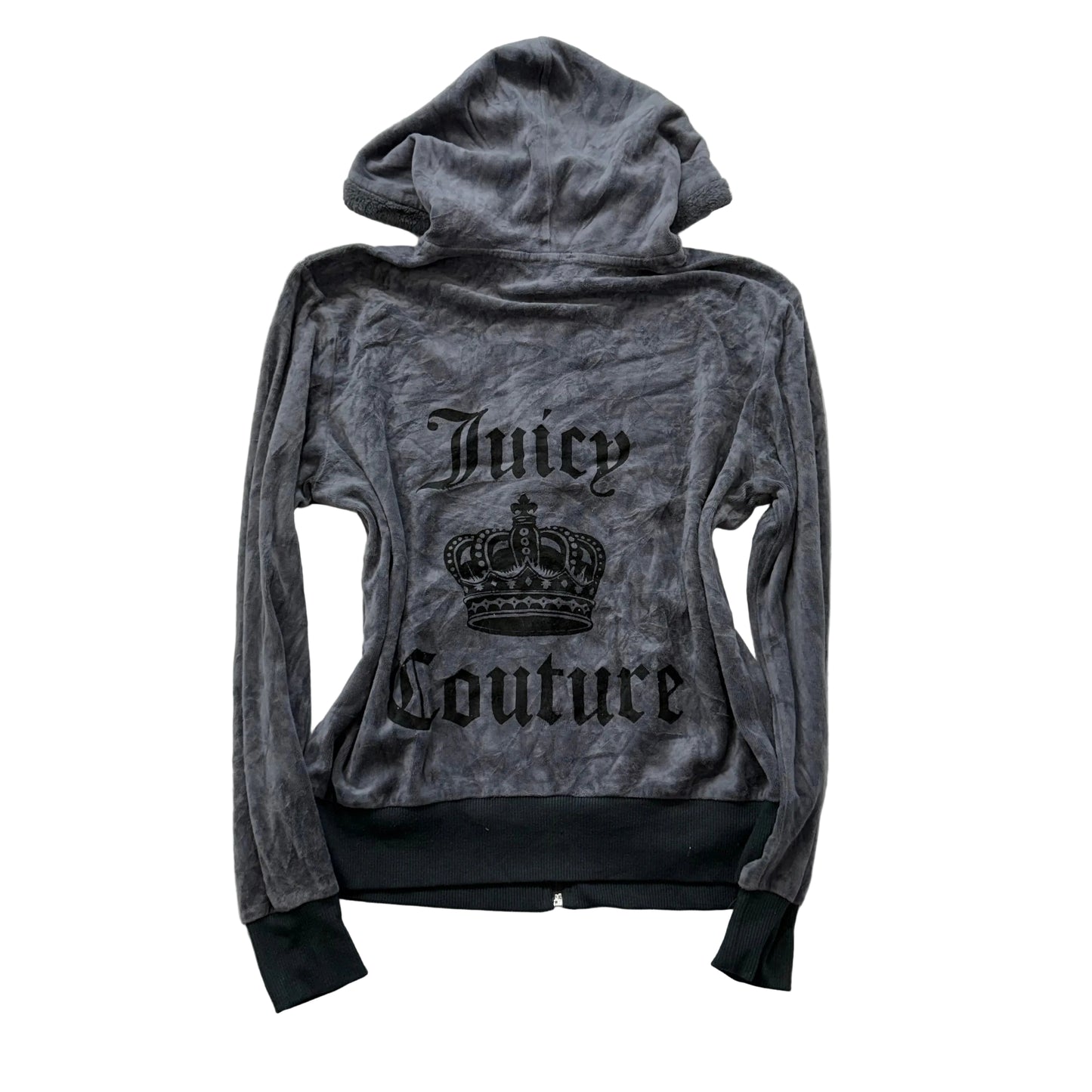 Juicy Couture Women's Anthracite Gray Velour Zip Up Hoodie Graphic Logo Size XL