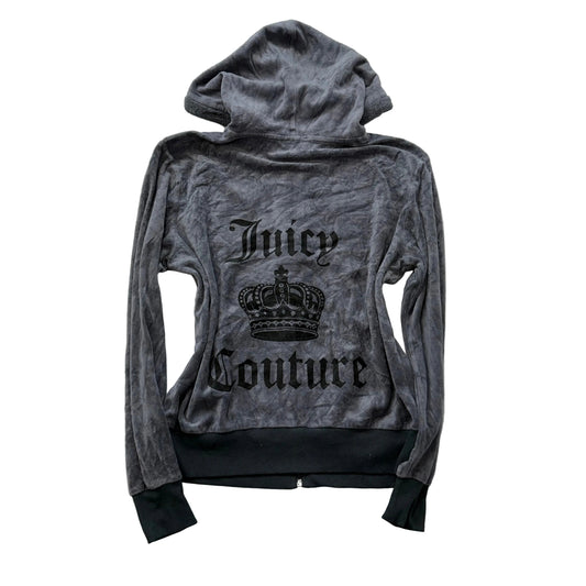 Juicy Couture Women's Anthracite Gray Velour Zip Up Hoodie Graphic Logo Size XL