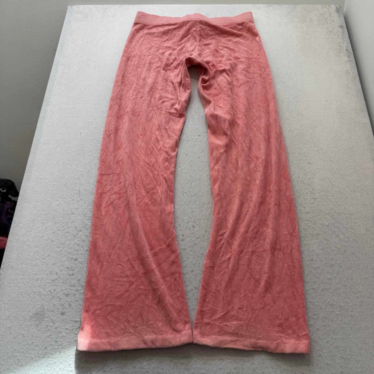Vintage Juicy Couture Womens Coral Pink Velour Flared Leg Track Pant Logo Size S