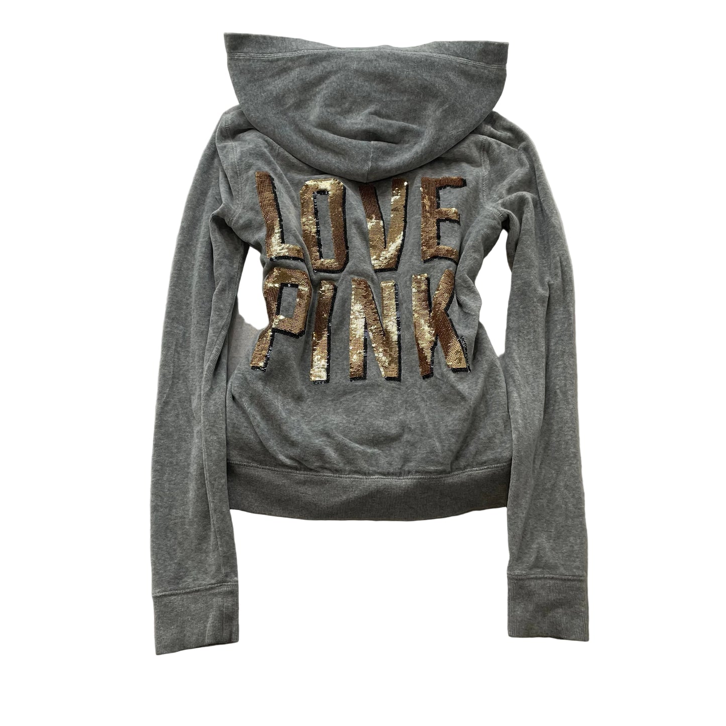 PINK Victoria's Secret Women's Heather Gray Velour Zip Up Hoodie Fur Trim Size S