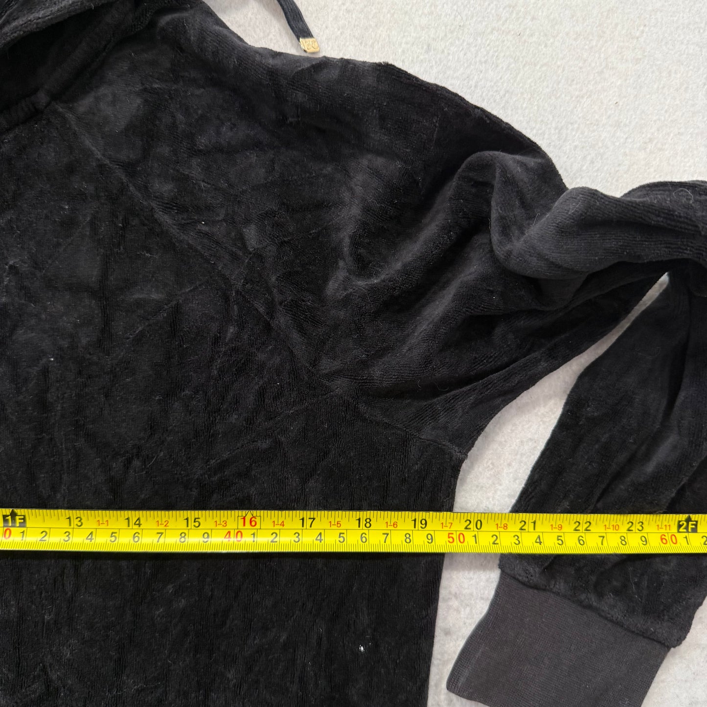 Juicy Couture Women's Black Velour Full Zip Hoodie Pockets Loungewear Y2k Size S