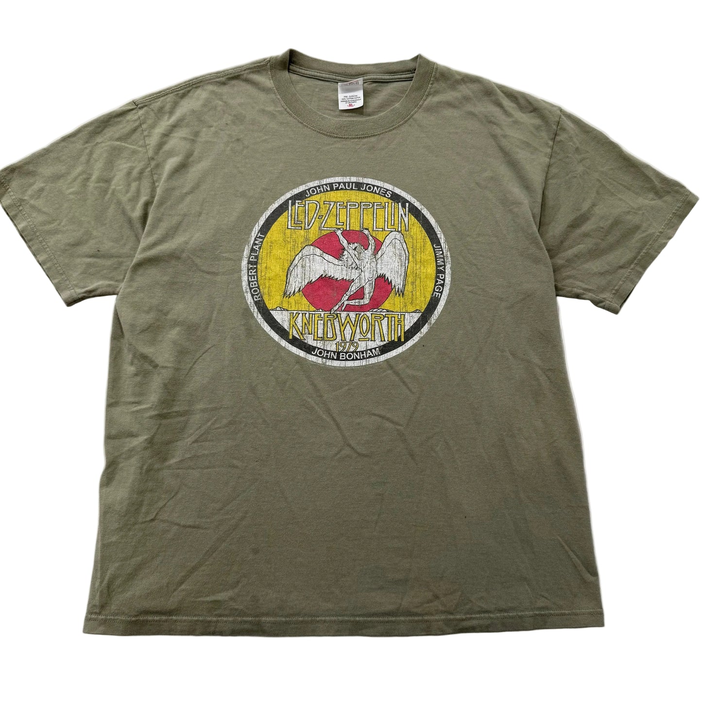 Anvil Olive Green 100% Cotton Graphic Band T-Shirt Short Sleeve Crewneck Size XL