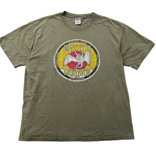 Anvil Olive Green 100% Cotton Graphic Band T-Shirt Short Sleeve Crewneck Size XL