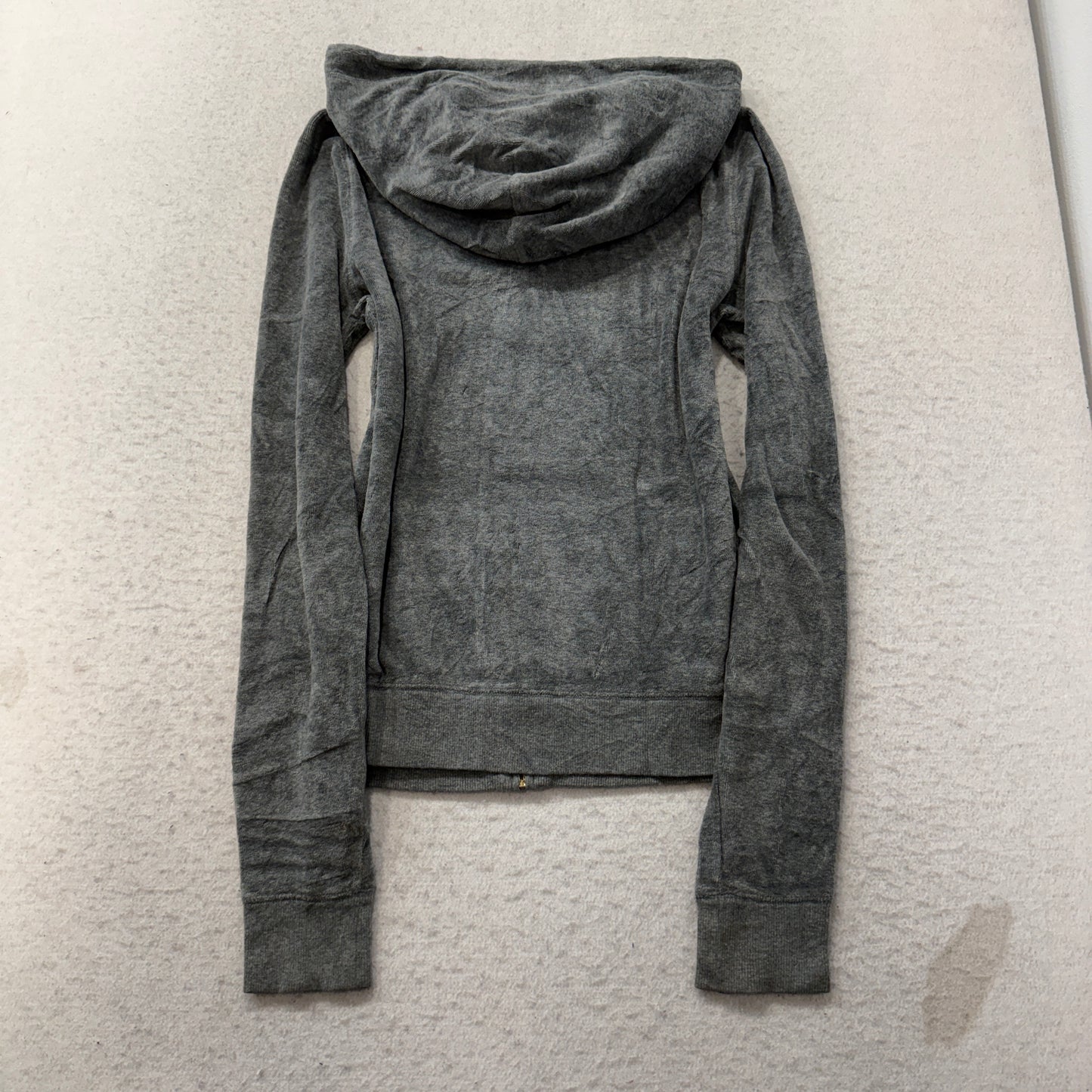 Victoria's Secret PINK Women's Dark Gray Velour Zip-Up Hoodie Drawstrings Size S
