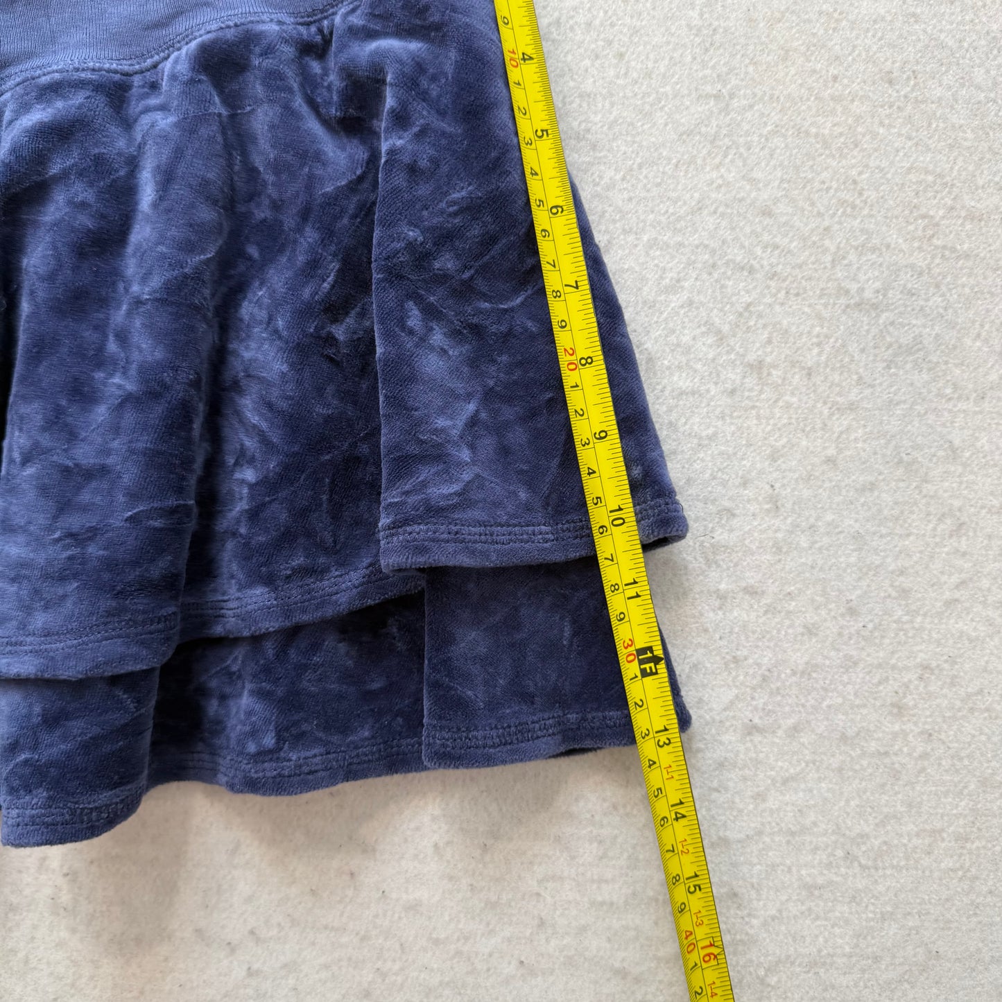2003 Vintage Juicy Couture Women Navy Velour Tiered Mini Skirt Drawstring Size M