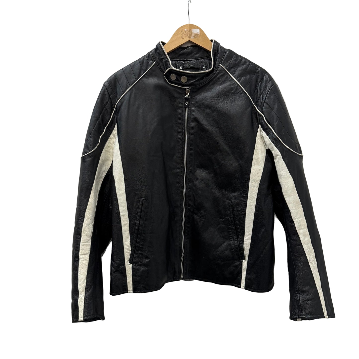 Wilsons M. Julian Men's Black & White Striped Leather Moto Racer Jacket Size M