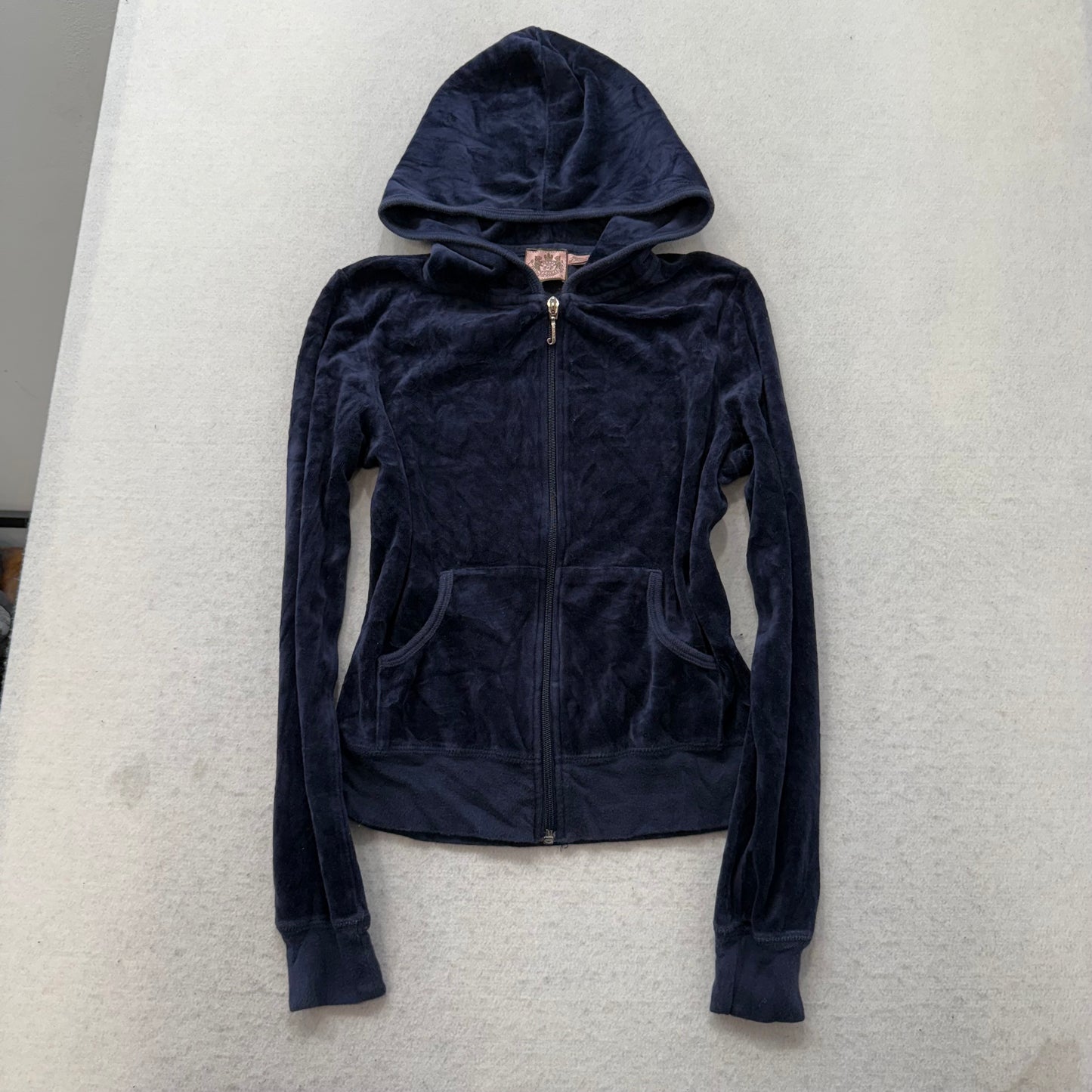Vintage Juicy Couture Scottie Dogs Women's Navy Velour Hoodie Rhinestone Size S