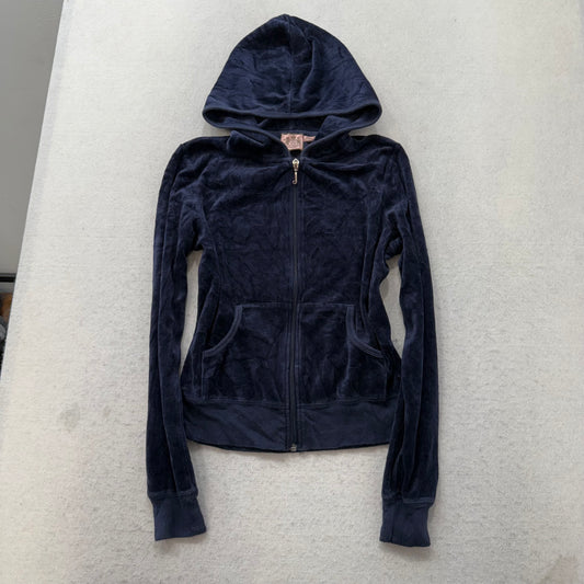 Vintage Juicy Couture Scottie Dogs Women's Navy Velour Hoodie Rhinestone Size S