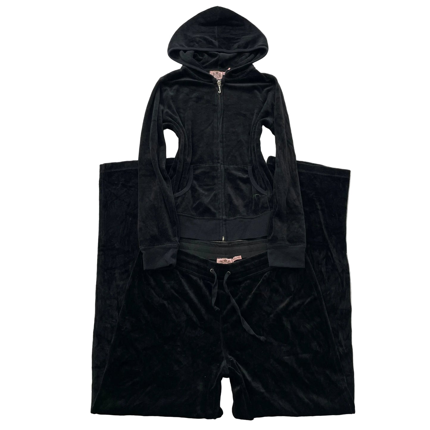 Juicy Couture Women's Black Velour Tracksuit Set Hoodie & Flared Pant Size M