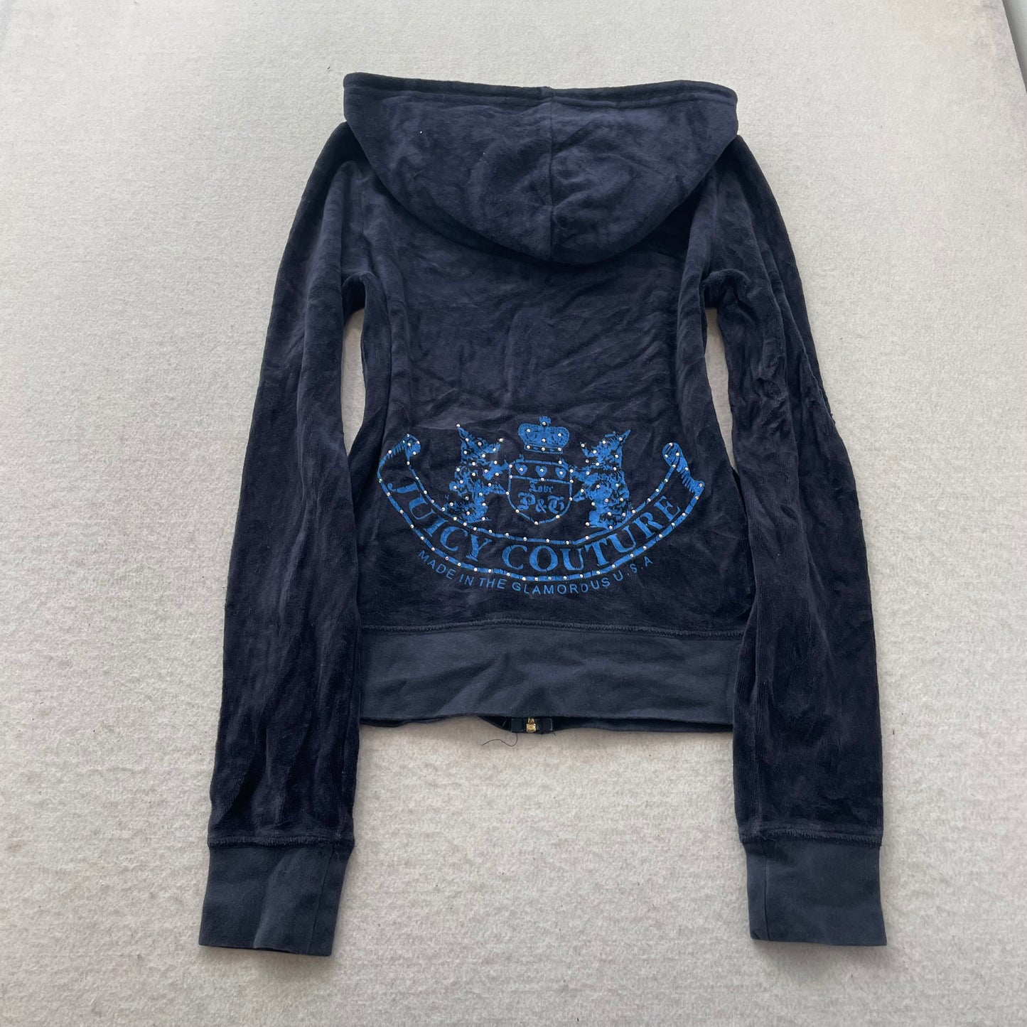 Juicy Couture Scottie Dogs Women Navy Velour Tracksuit Set Sequin Logo Size S/XS