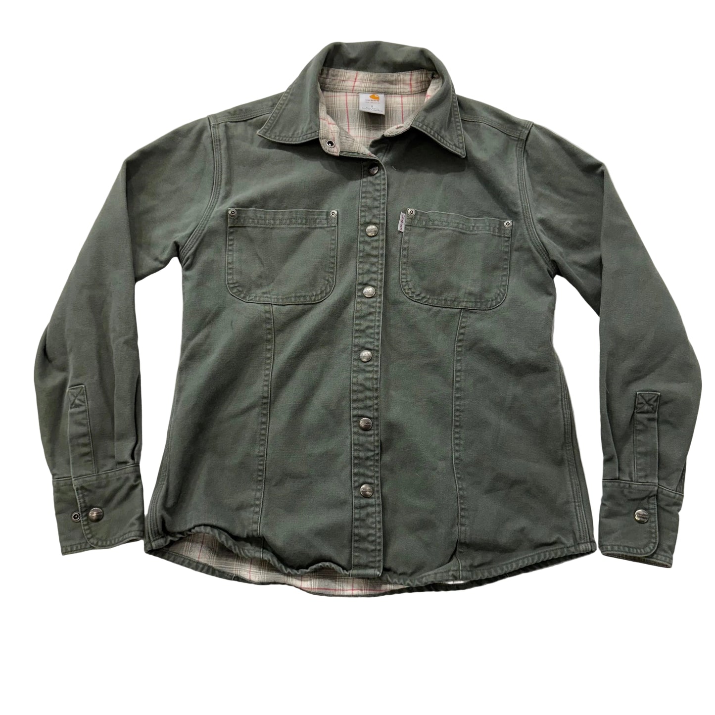 Carhartt Women's Olive Green Cotton Canvas Button Down Lined Shirt Jacket Size S