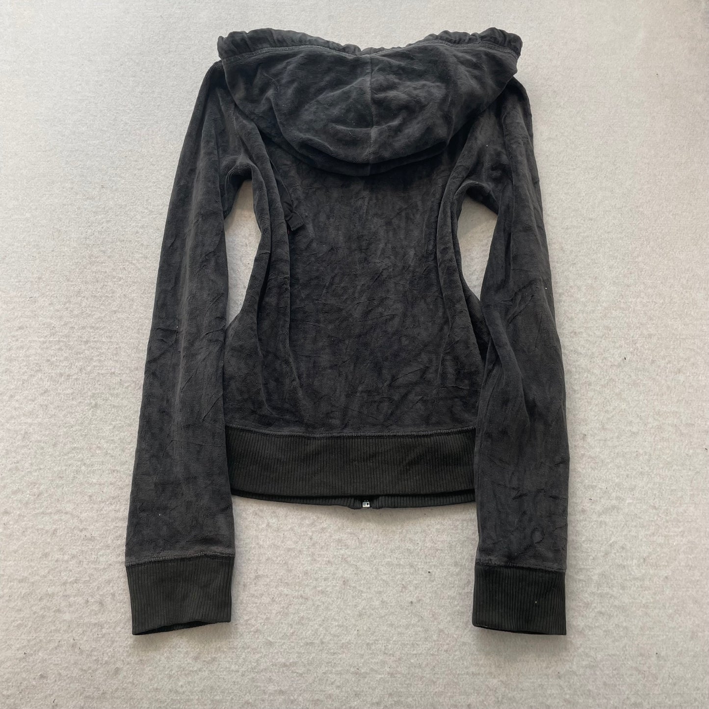 Hollister Womens Charcoal Gray Velour Zip-Up Hoodie Loungewear Drawstring Size S