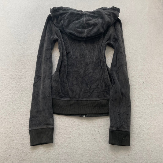 Hollister Womens Charcoal Gray Velour Zip-Up Hoodie Loungewear Drawstring Size S