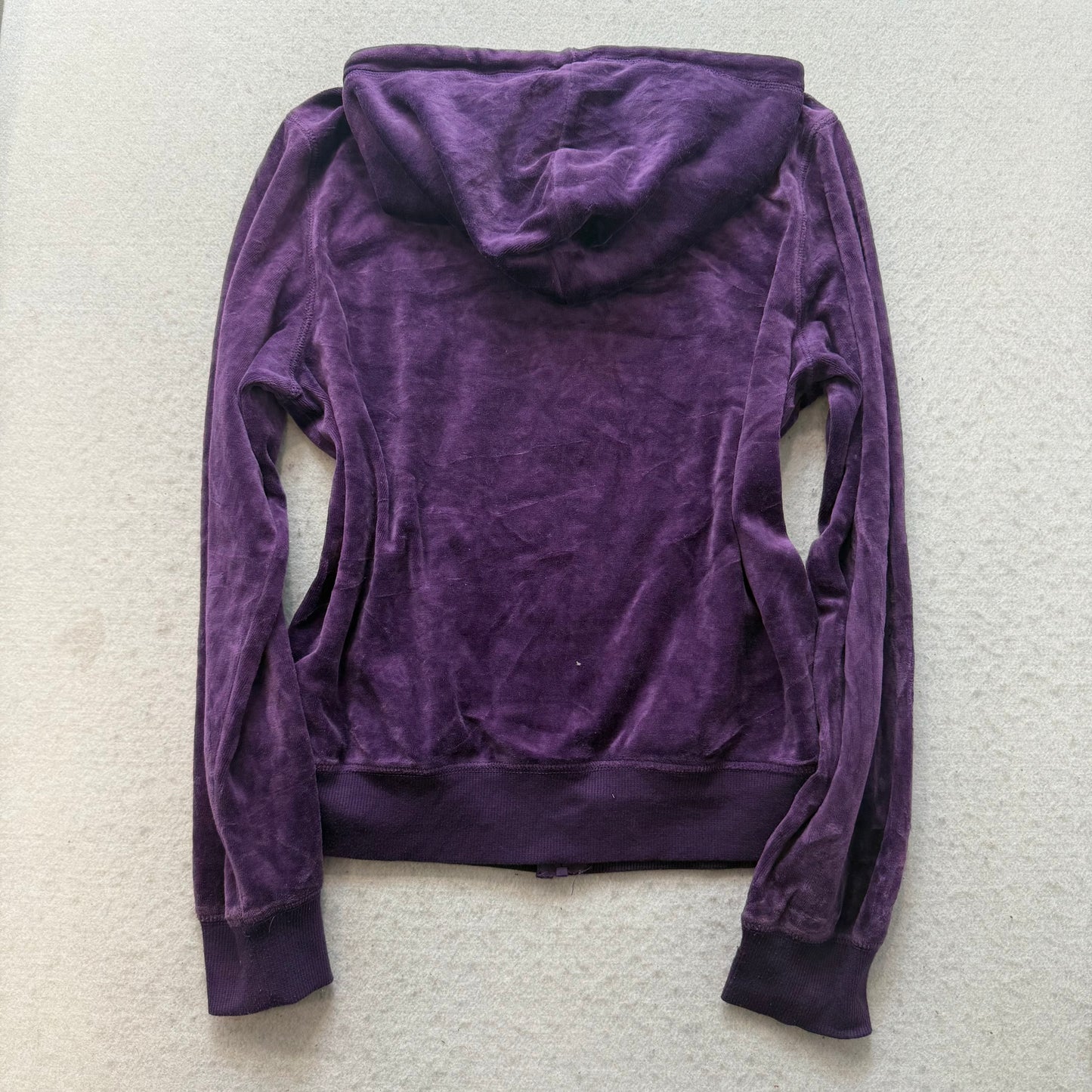 Vintage Juicy Couture Women Deep Purple Velour Hoodie & Flared Pant Y2k Size L/S
