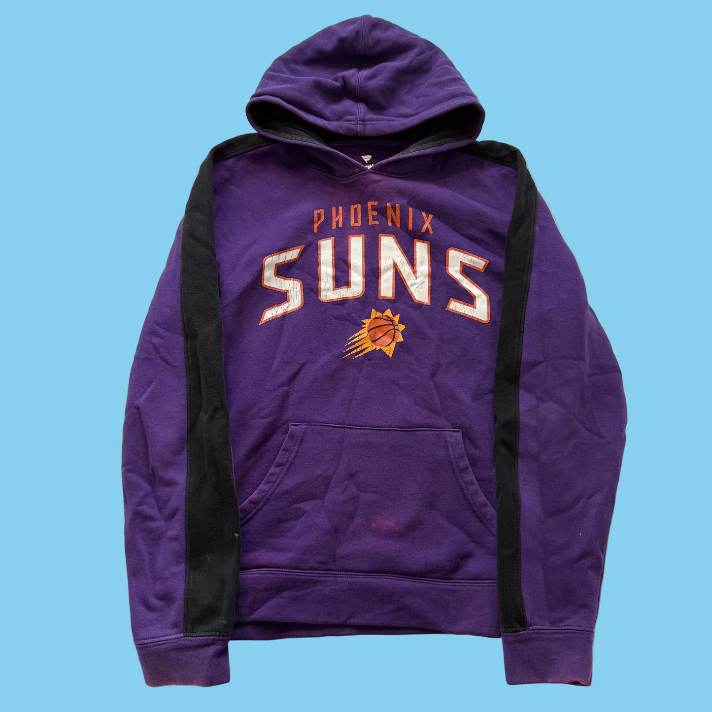 Fanatics NBA Phoenix Suns Mens Purple Pullover Hoodie Black Sleeve Panels Size L