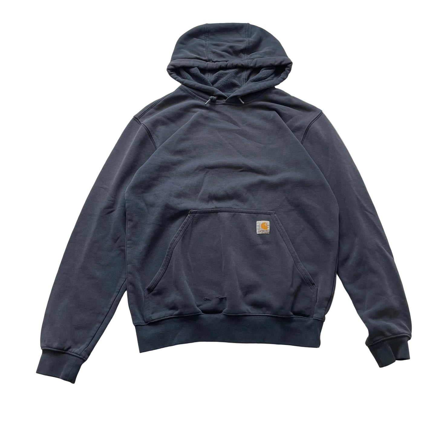 Carhartt Men's Navy Blue Cotton Pullover Hoodie Pocket Drawstring Logo Size S