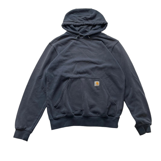 Carhartt Men's Navy Blue Cotton Pullover Hoodie Pocket Drawstring Logo Size S