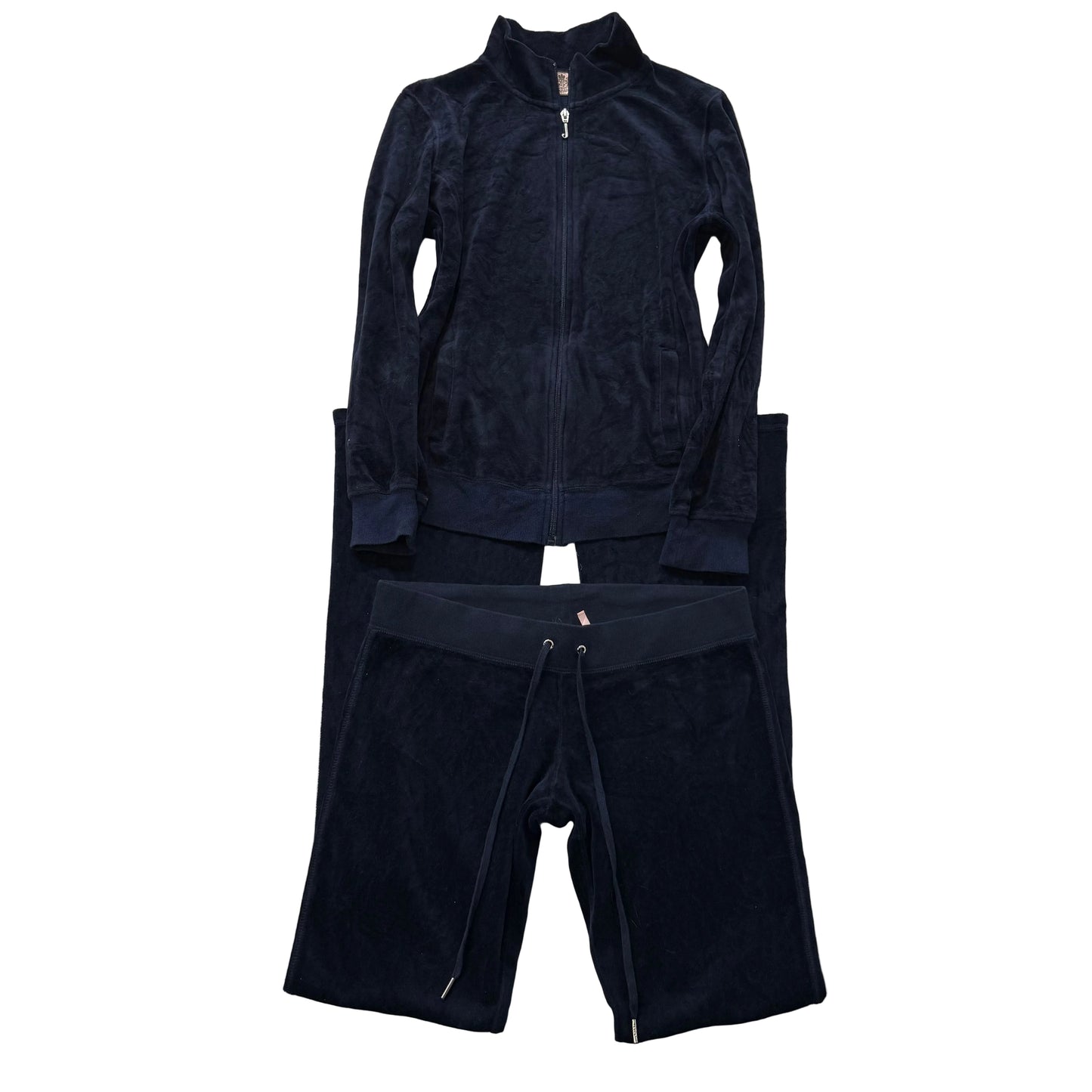 Juicy Couture Women Navy Velour Tracksuit Set Track Jacket & Flare Pant Size M/L