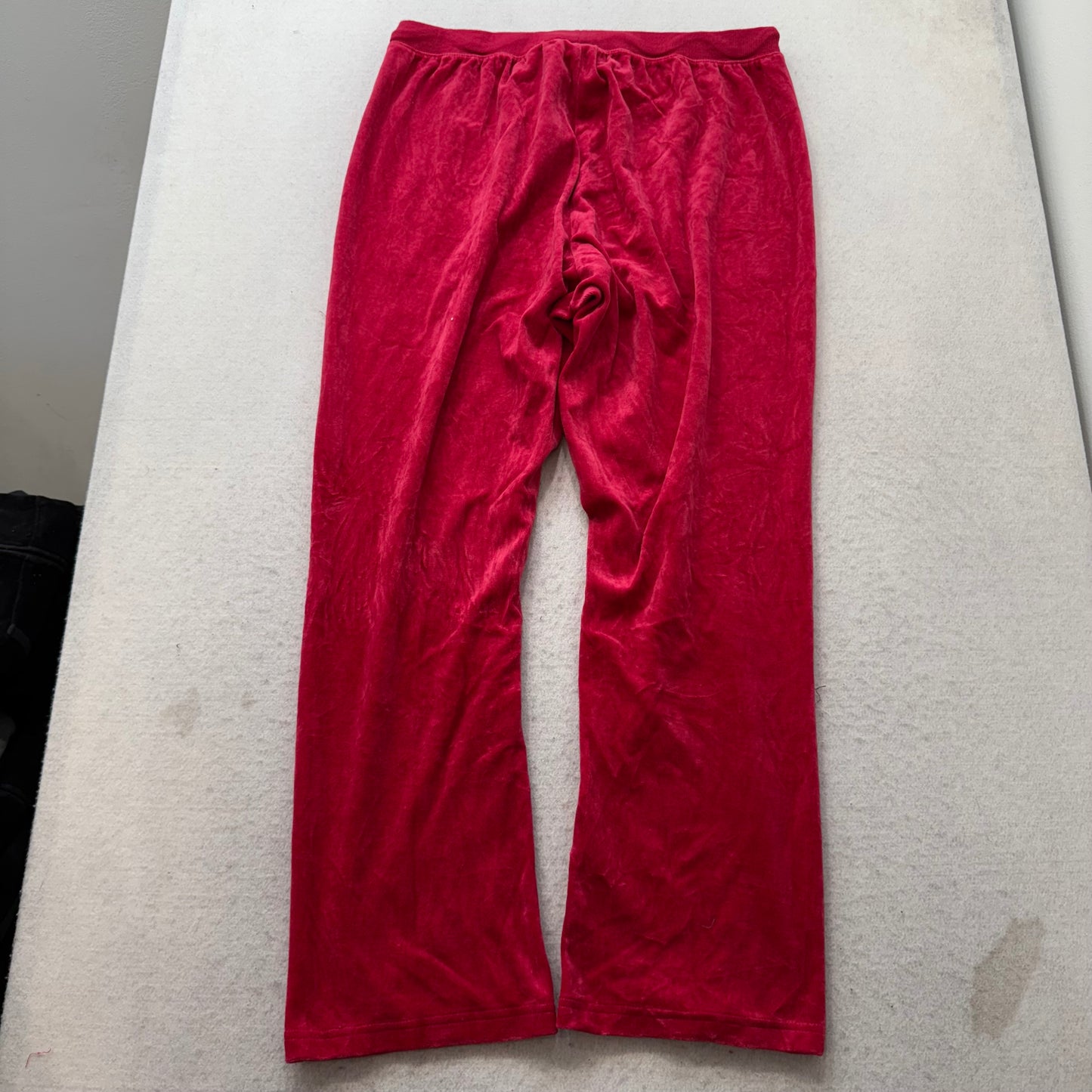 Juicy Couture Women Red Velour Tracksuit Set Zip-Up Hoodie & Flared Pant Size XL