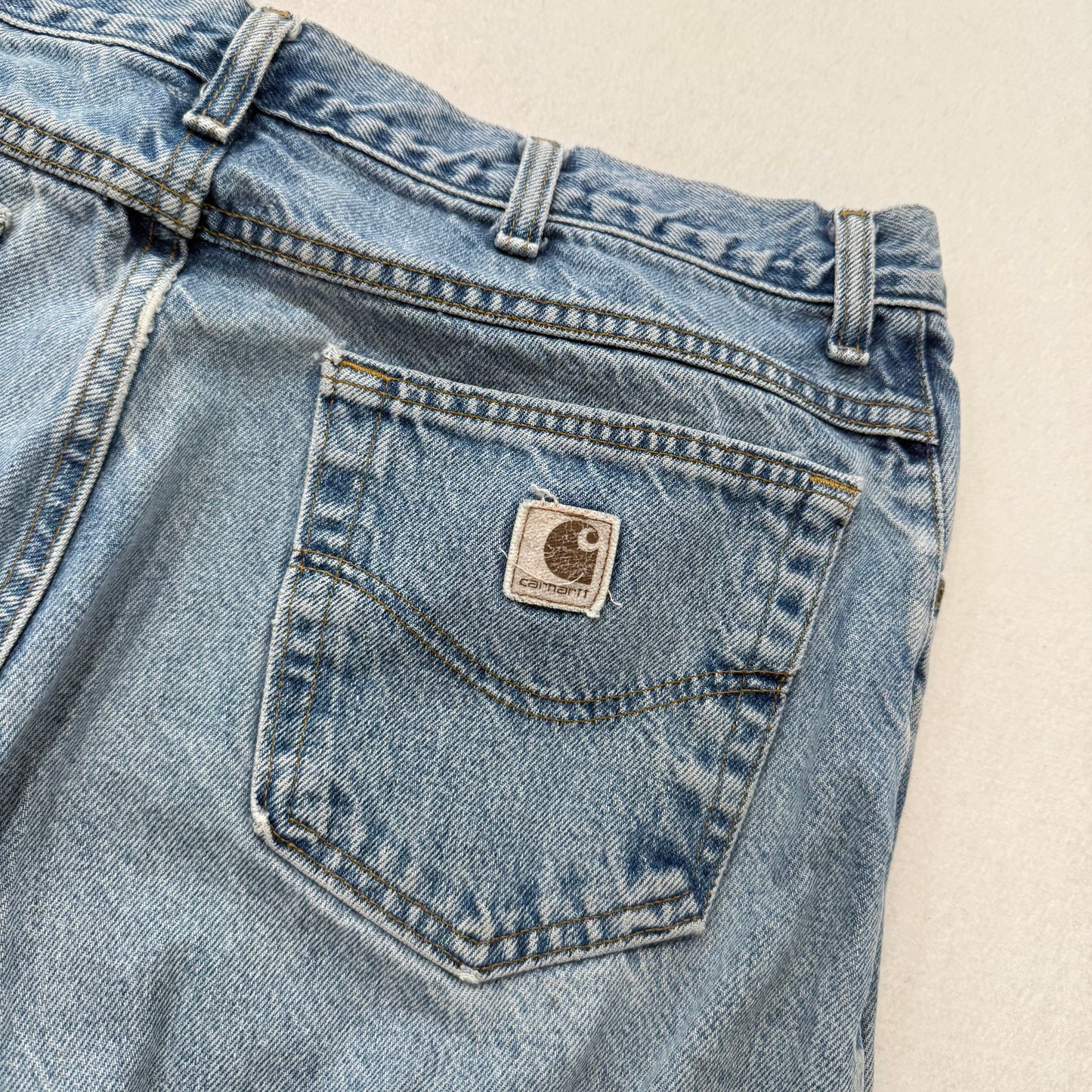 Carhartt Men's Light Wash Blue Denim Relaxed Fit Straight Leg Jeans Logo Size 36
