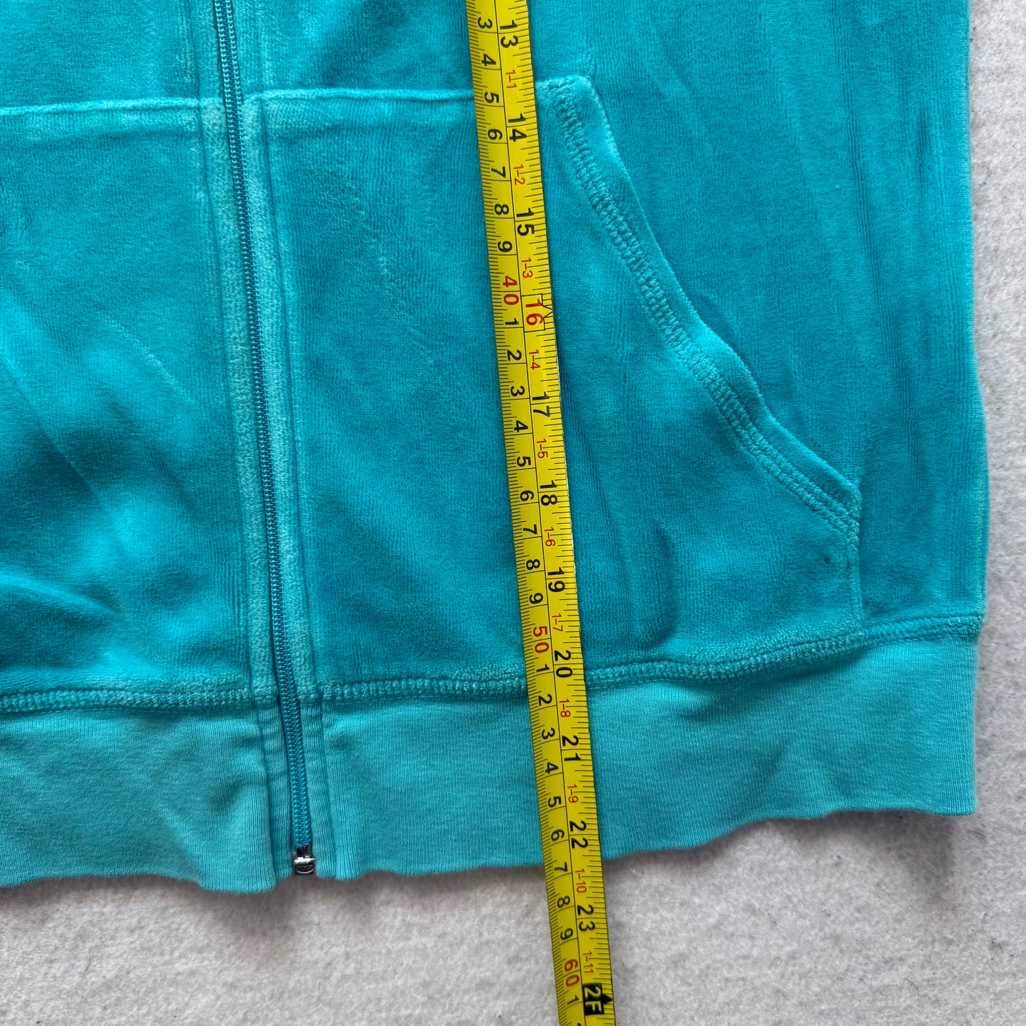 Vintage Juicy Glitter Couture Women's Aqua Blue Velour Track Jacket Logo Size L