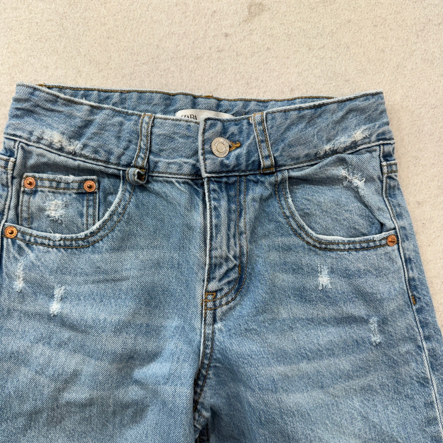 Zara Girl's Blue Regular Fit Wide Leg Denim Jeans Distressed Pocket Size 11-12